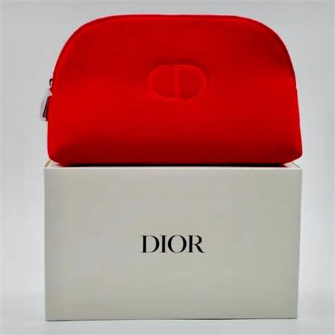 CHRISTIAN DIOR RED COSMETIC TROUSSE POUCH BAG .